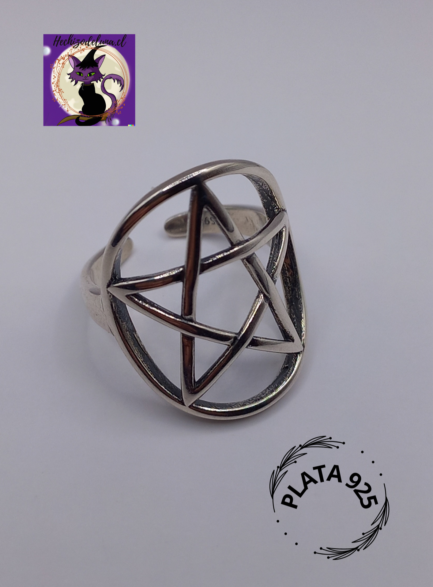 Anillo Pentáculo Ajustable de Plata.