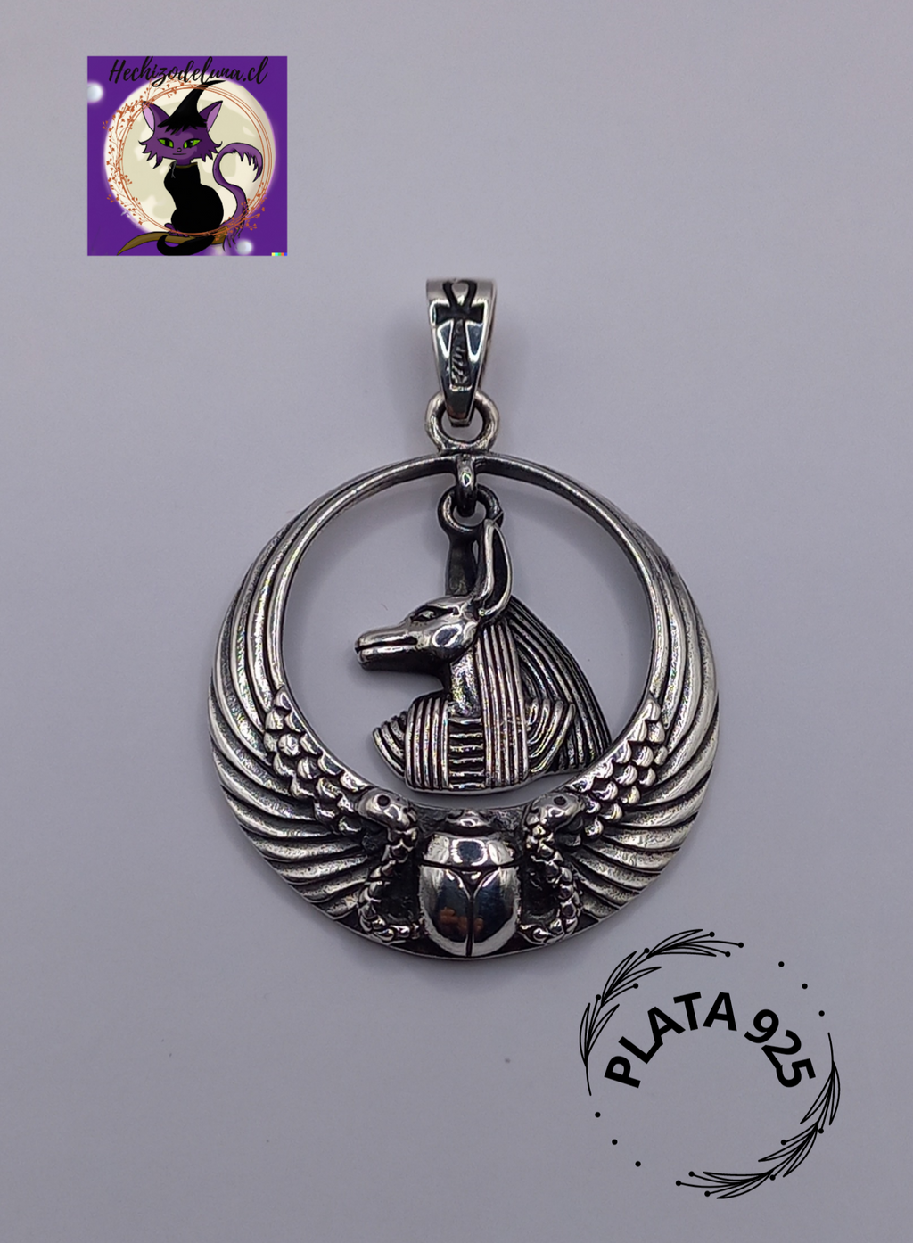 Colgante Anubis Dios Egipcio con Cadena de Plata 50 cm.