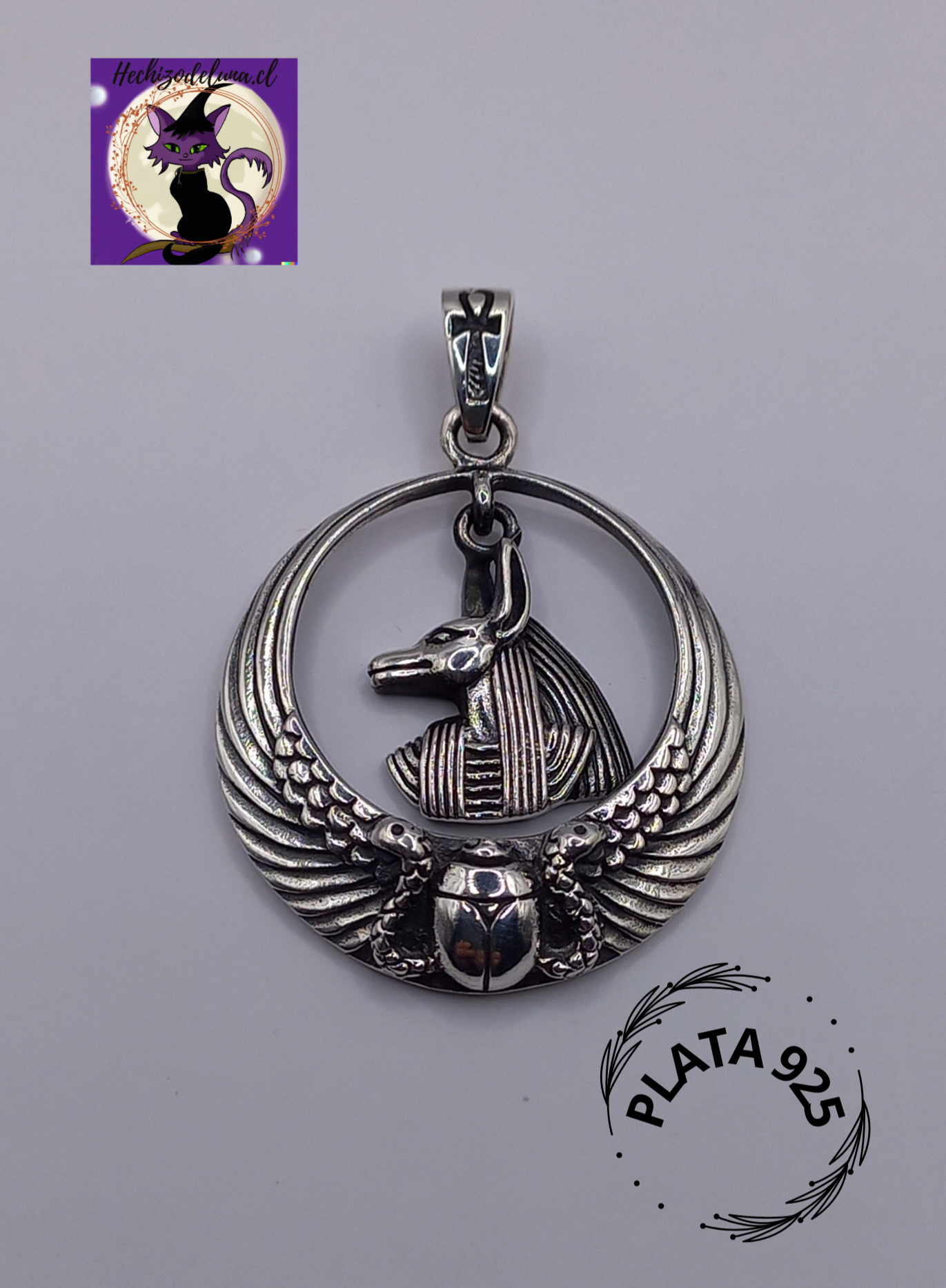 Colgante Anubis Dios Egipcio con Cadena de Plata 50 cm.