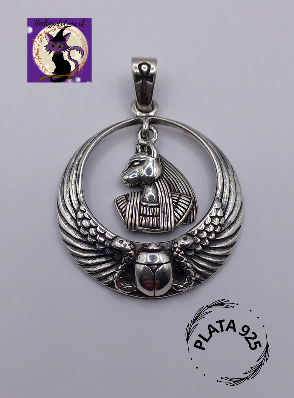 Colgante Bastet Diosa Egipcia con Cadena de Plata 50 cm.