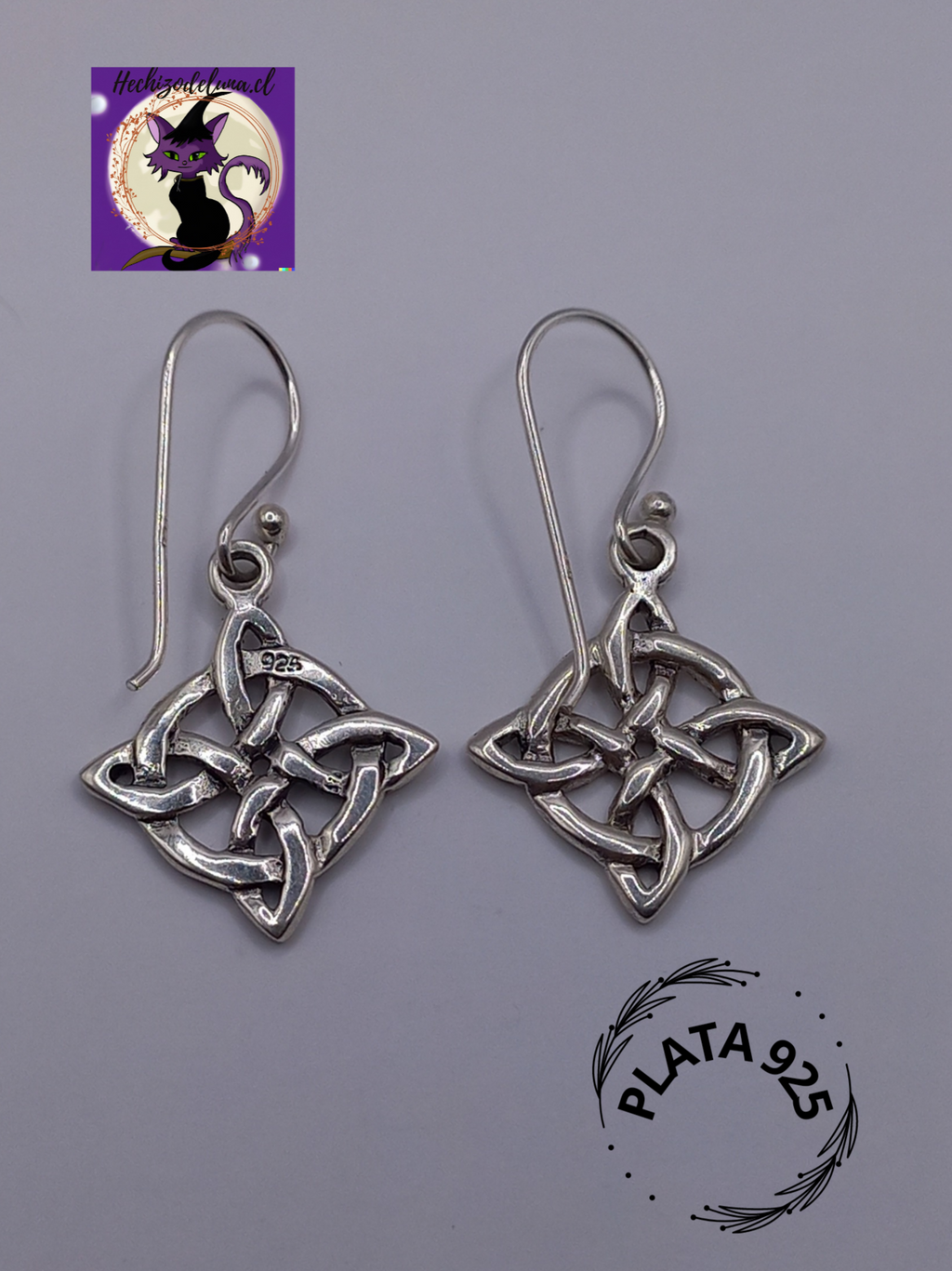 Aros Nudo de Bruja Colgantes de Plata.