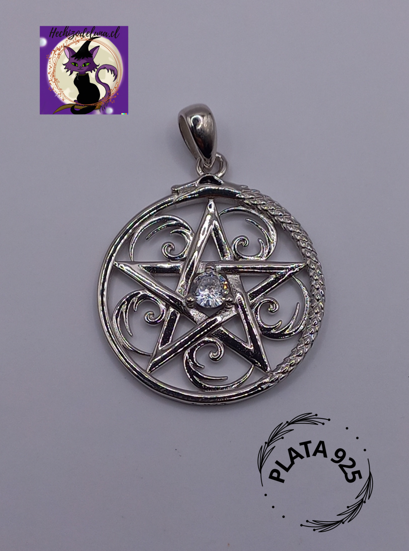 Colgante Pentáculo con Uróboros y Cadena de Plata 50 cm.