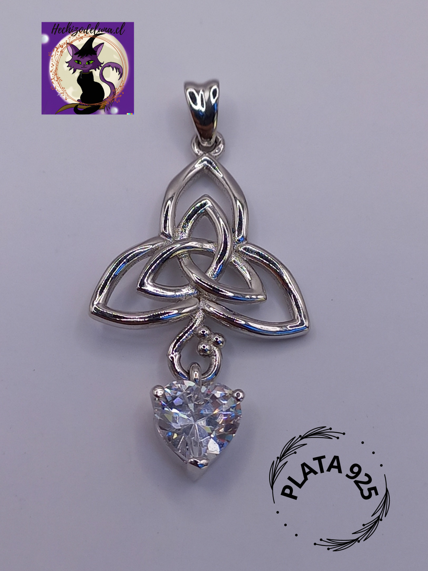 Colgante Triqueta Celta con Circón más cadena de Plata 50 cm