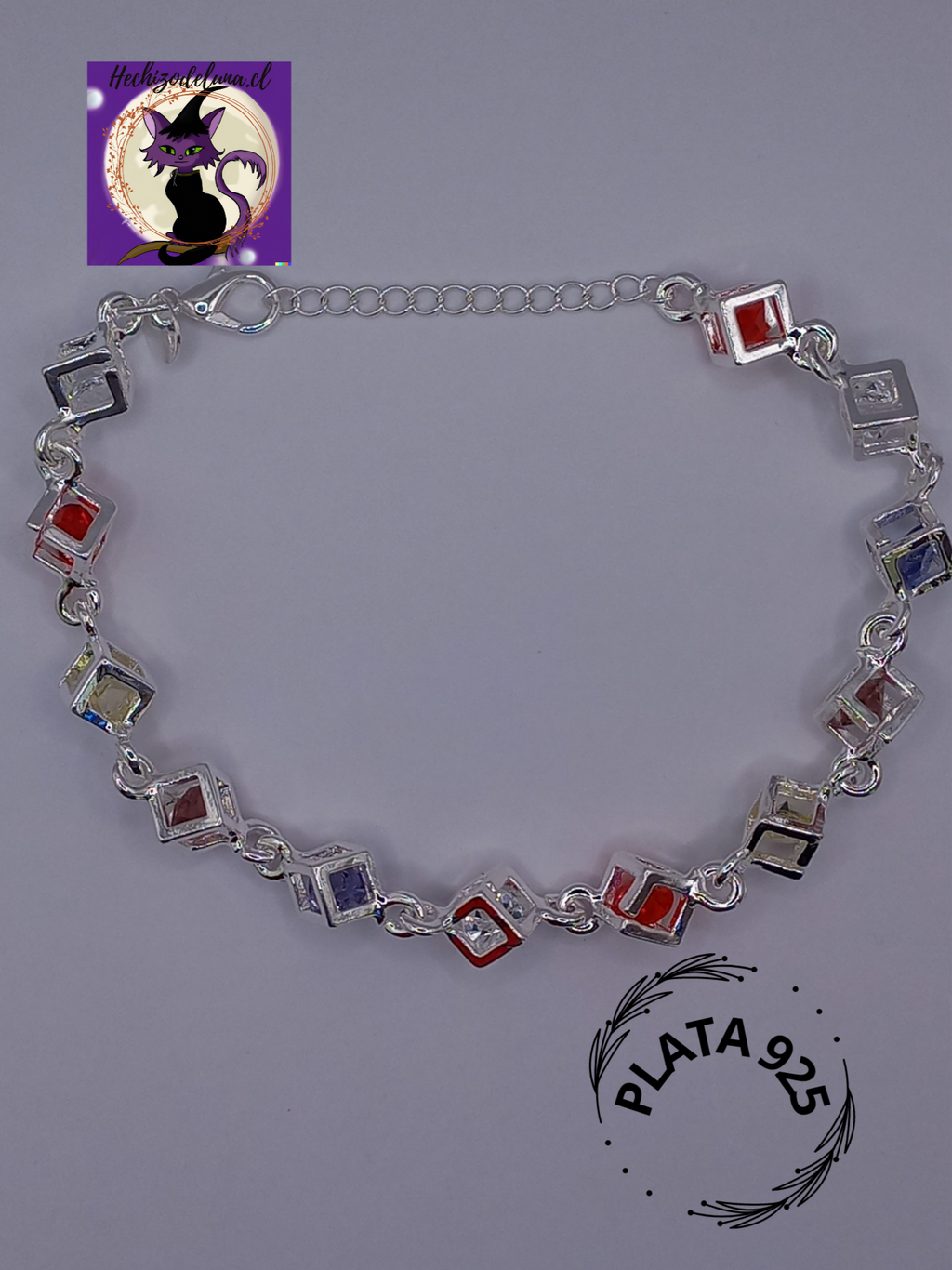 Pulsera Arcoiris Cuadrada de Plata con Circones.