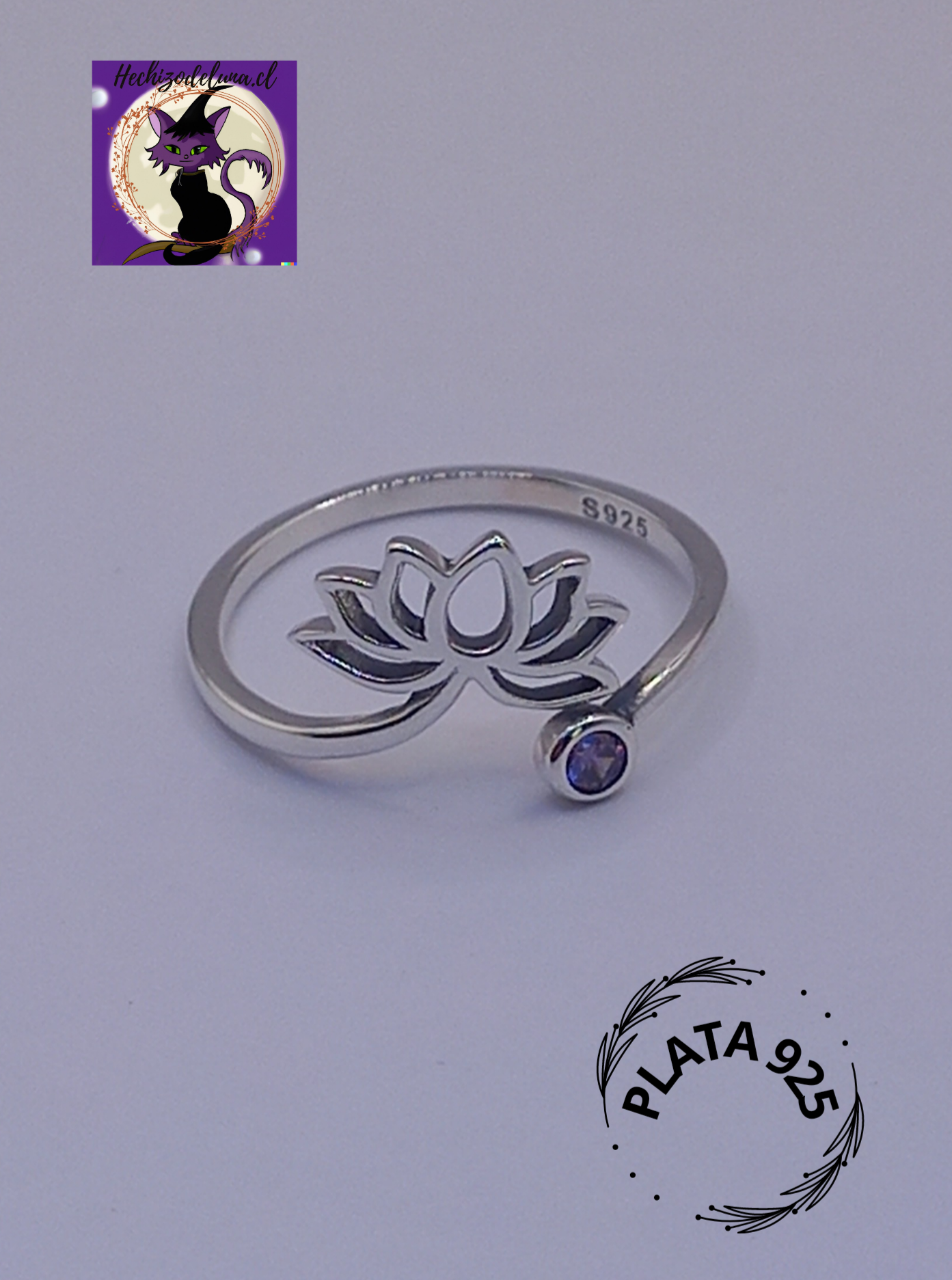 Anillo Flor de Loto Ajustable de Plata.