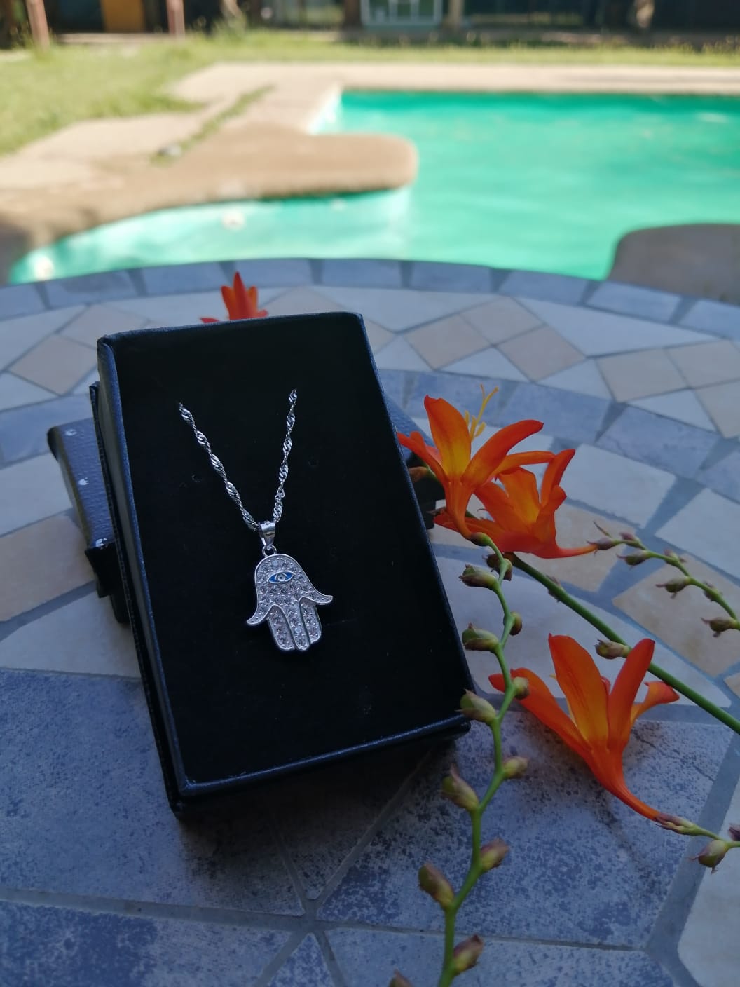 Colgante Mano de Fátima con Cadena de Plata 50 cm.