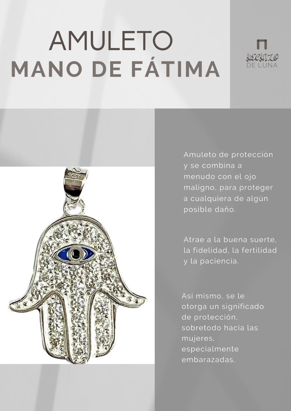 Colgante Mano de Fátima con Cadena de Plata 50 cm.