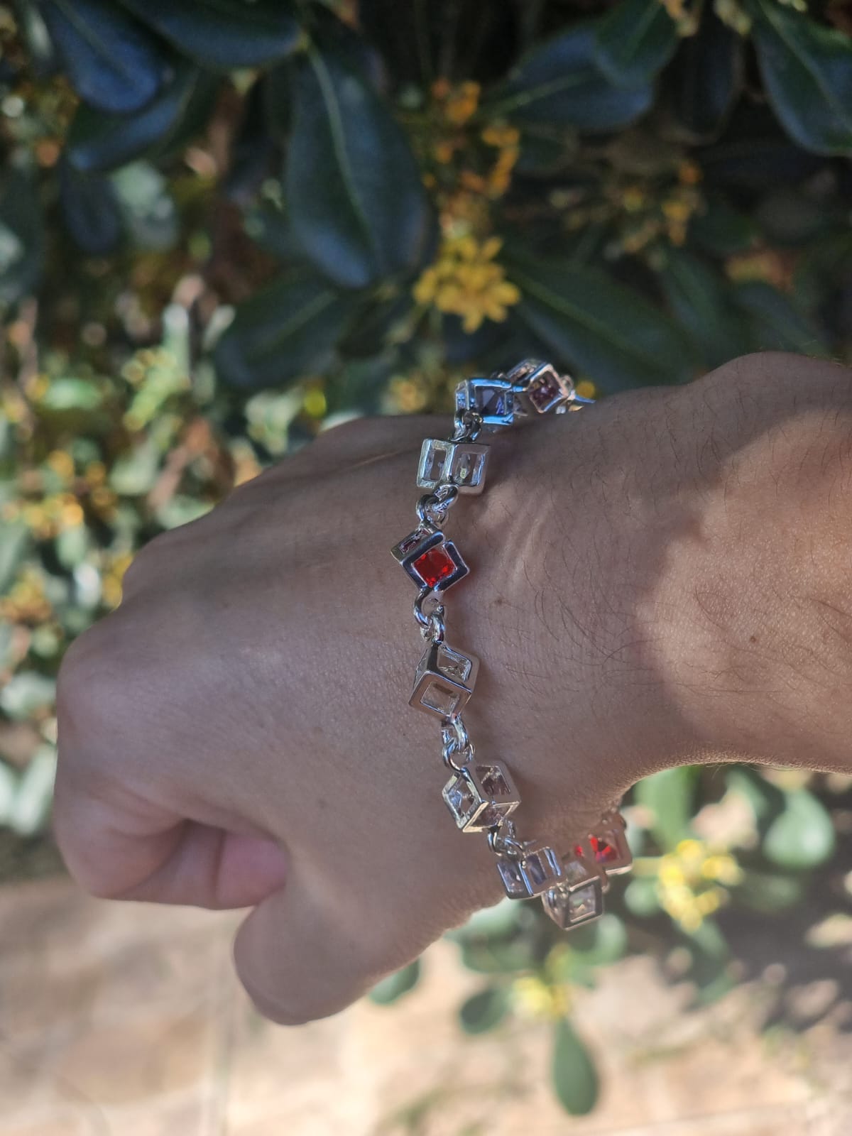 Pulsera Arcoiris Cuadrada de Plata con Circones.