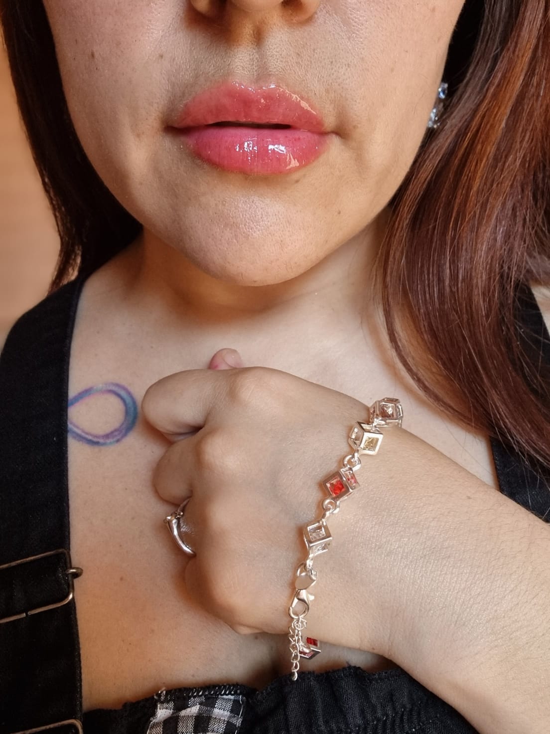 Pulsera Arcoiris Cuadrada de Plata con Circones.